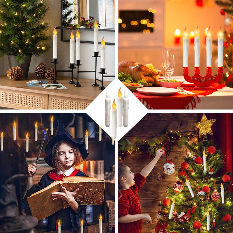 Halloween LED Taper Candle Flameless Candles with Magic Wand Flickering Warm Light Remote Control Christmas Party Decoration