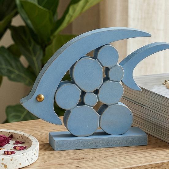 Decorative Wooden Fish Ornaments Hollow Design Coastal Style Fish Desktop Decoration Rustic Beach Style