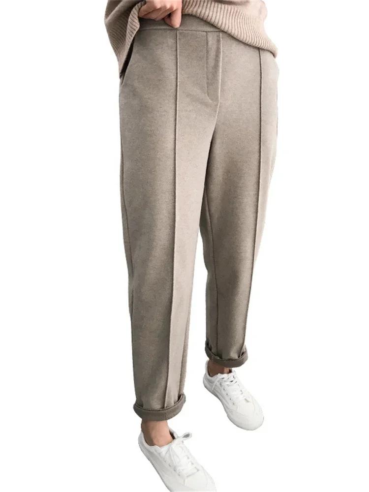 Thicken Women Pencil Pants Womens 2024 Autumn Winter Clothes OL Style Wool Female Work Suit Pant Loose Female Trousers Capris