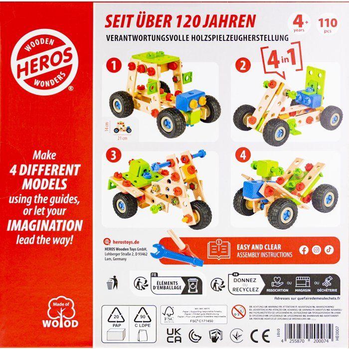 HEROS Constructor - Quad à construire - En bois 100 % certifié FSC® - 110 pièces - Dès 4 ans