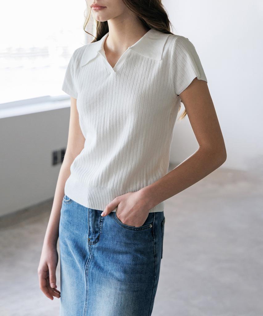 HYFVE Viscose Collar Ribbed Short Sleeve Knit
