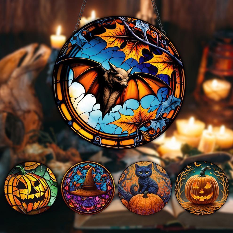 2D Holiday Pendants Halloween Acrylic Stained Glass Window Decorations Garden Decorations Home Porch Decorations