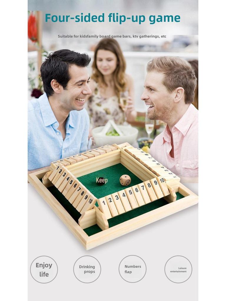 Wooden 4-Sided Flip Card Game for Stress Relief & Fun At Parties - Ideal for Adults & Kids