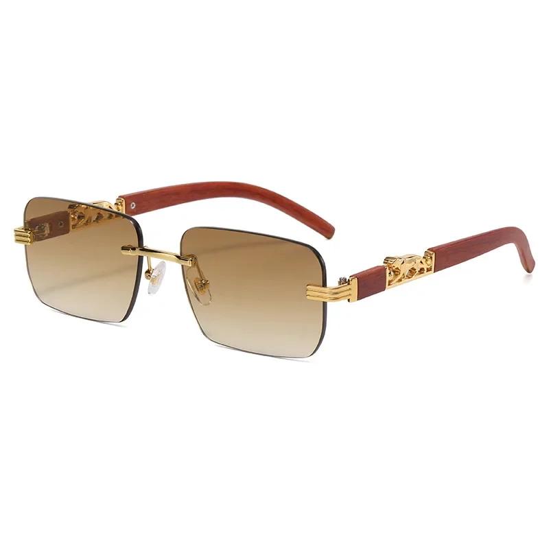 Small Rectangle Rimless Sunglasses Men Luxury Brand Frameless Leopard Sun Glasses for Women Vintage Square Eyewear Shades