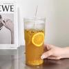 Stripe Glass Cup with Lid and Straw Transparent Drinking Glasses for Juice Iced Coffee Water Cup Outdoor Drinkware Mug