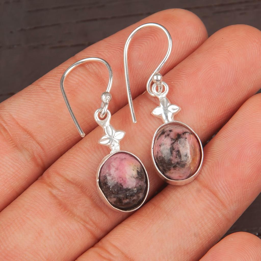 Black Rhodonite Gemstone 925 Sterling Silver Designer Jewelry Earrings For Gift EE-6-32