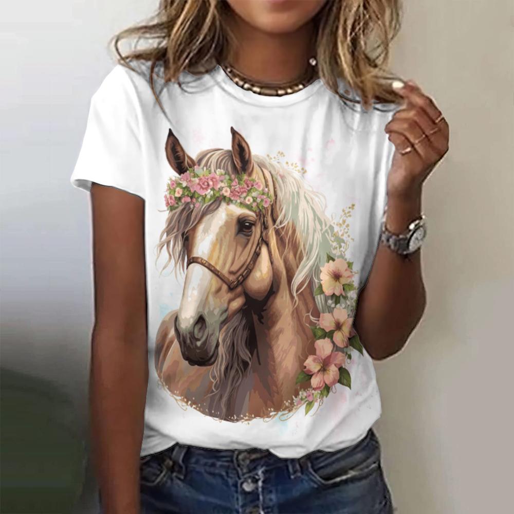 Летняя мода Лошадь 3D Принт Футболки Женская уличная одежда Harajuku Повседневная Y2k Футболка с коротким рукавом Футболки с круглым вырезом Топы Одежда