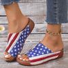 Легкие нескользящие женские босоножки на танкетке, модные тапочки на платформе с принтом флага, женские летние повседневные пляжные шлепанцы, шлепанцы