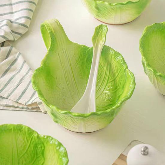 Ceramic Noodle Bowl Creative Cabbage Shape Serving Bowl Cartoon Vegetable Tableware for Noodles Soup Salads