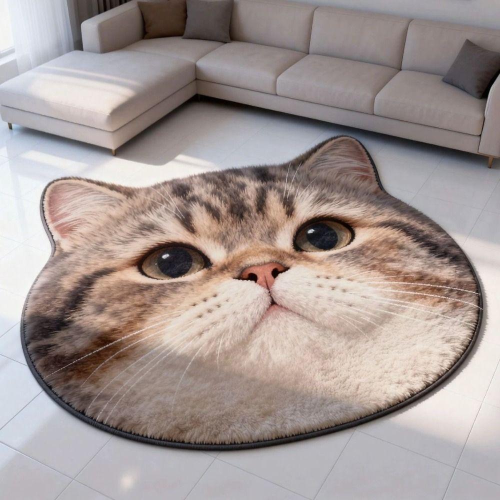 2D Home Decor Carpet Non-Slip Cartoon Carpet Soft Cat-Shaped Area Rug Living Rooms