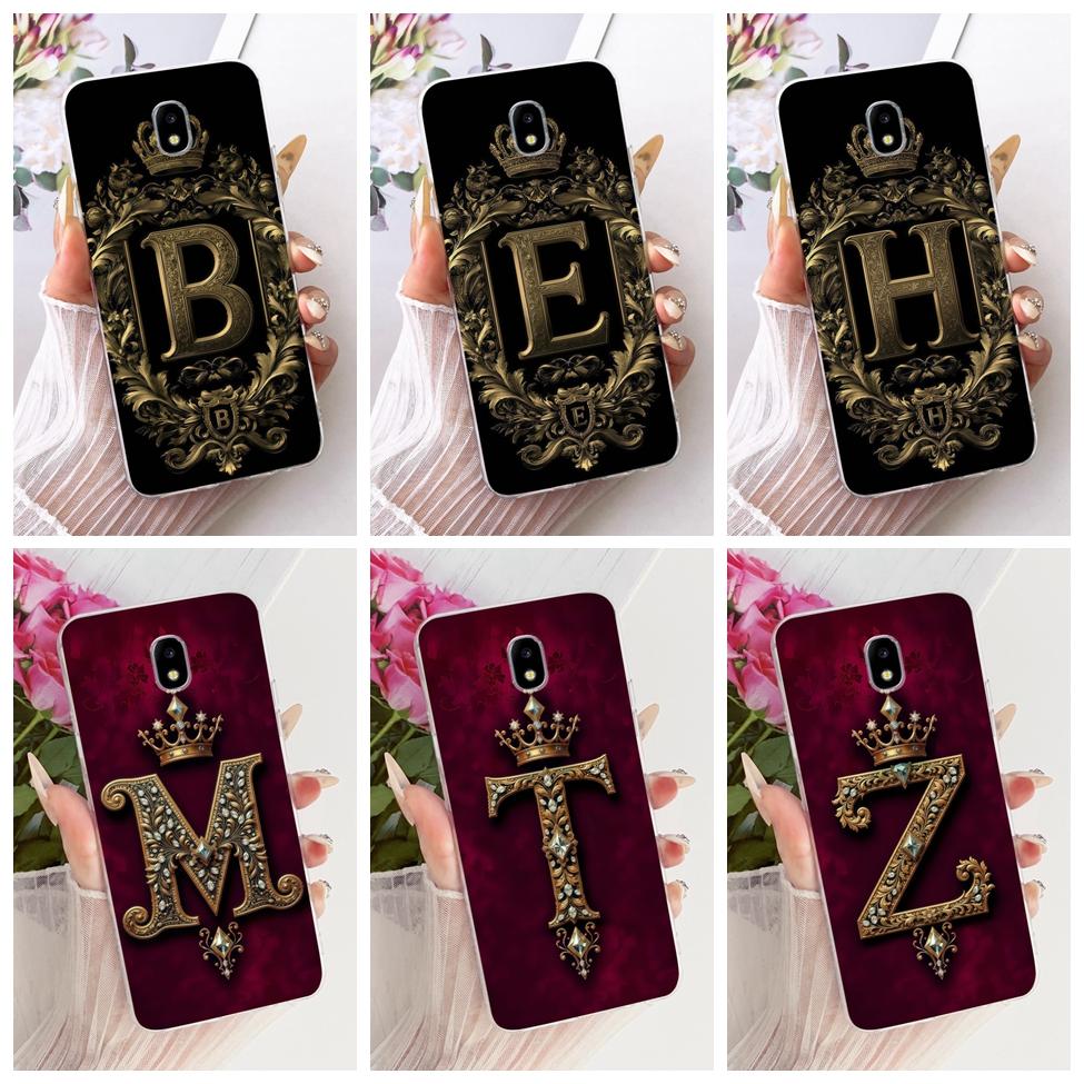 Clear Casing For Samsung J5 2017 SM-J530F Cover For Samsung Galaxy J5 Pro 2017 Case Luxury Crown A-Z Letters 2D Flat Pattern