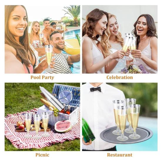 5 шт. Пластиковые стаканы-тумблеры 150 мл Прозрачные Элегантные Одноразовая Посуда для Вечеринок с Золотым Ободком Легкая Посуда для Напитков для Свадеб Банкетов И Празднований