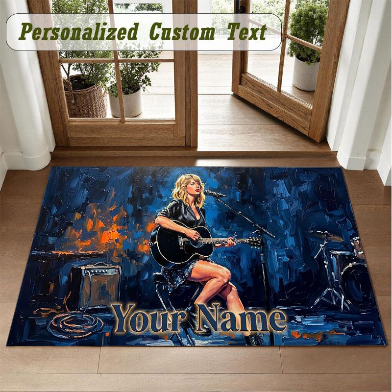 Crystal Velvet Square Rug Custom NameTaylor Swift Pattern Non Slip Home Floor Decor Rug