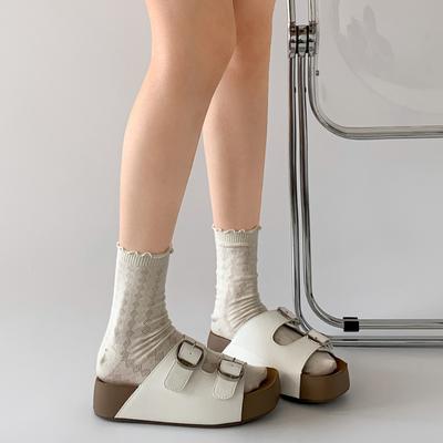 Белые ретро нескользящие шлепанцы на толстой подошве на одно слово для женской летней носки 2025 новые модели с юбками для увеличения высоты шлепанцев Birkencool