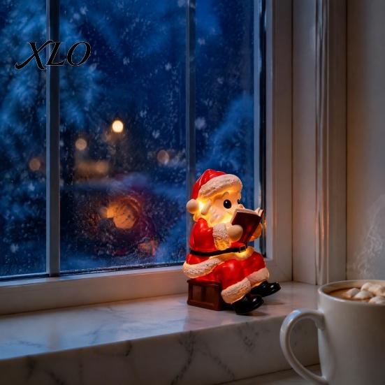 Christmas Window Display Santa Claus Night Light, Resin Tabletop Ornament with Battery Operated Lamp Warm LED Lighting, Holiday Bedroom Bedside Table
