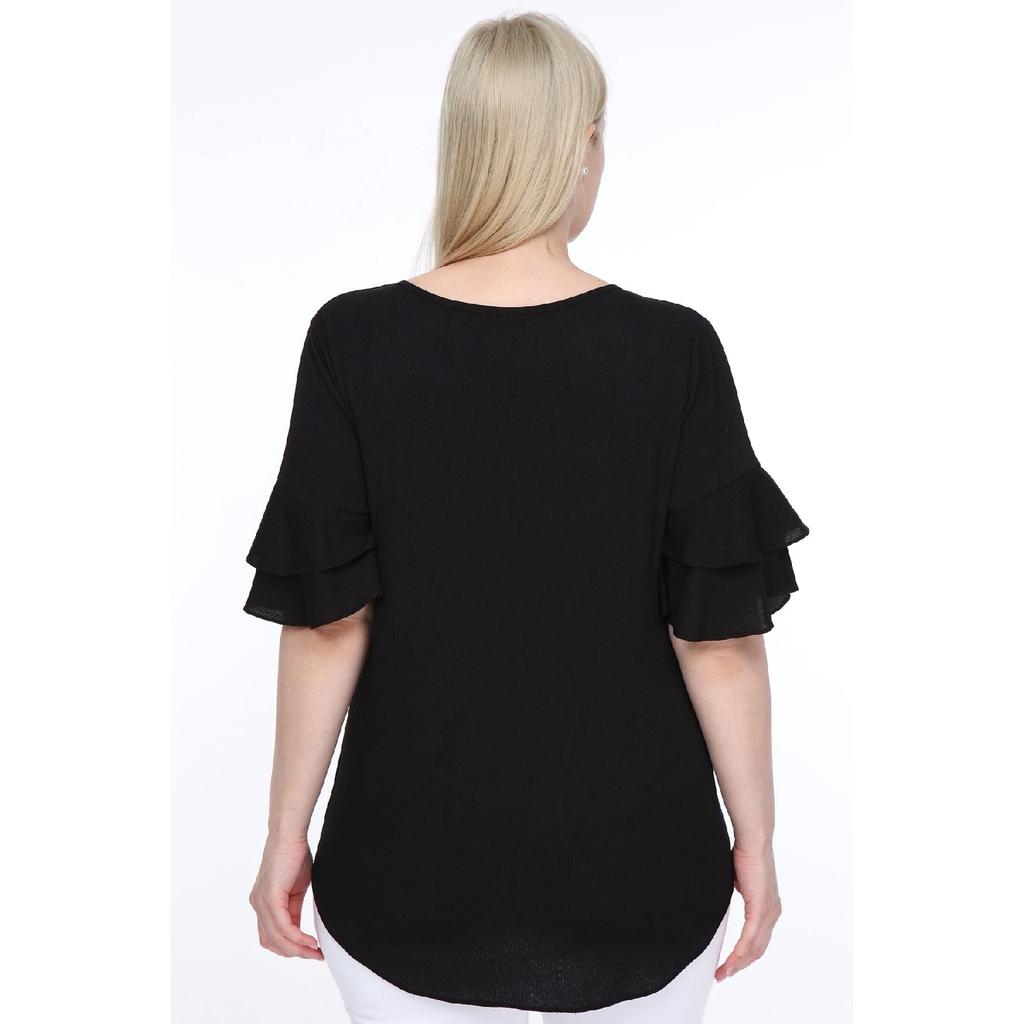 Lir Women's Large Size Flounce Sleeve Blouse Black L2319