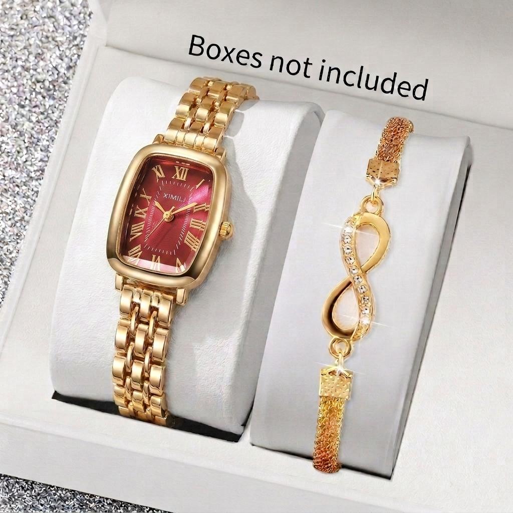 Xiaomi 2PCS Luxury Rectangle Women Watch Stainless Steel Bracelet Set Elegant Ladies Quartz Wristwatch Relogio Feminino (Without Box)
