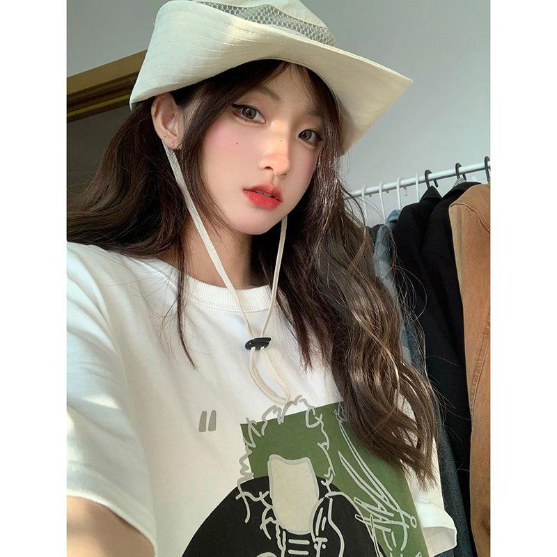 Американские винтажные забавные принты, белые футболки с короткими рукавами для женщин 2025 года, повседневные свободные футболки в стиле Харадзюку, уличные футболки, топы y2k