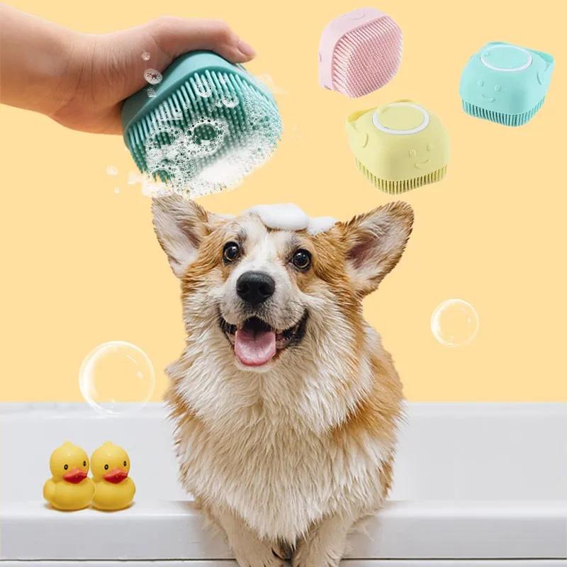 Bathroom Puppycat Washing Massage DispenseAr Grooming Shower Brush Soft Silicone Dog Brush Pet Shampoo Massager Bath Brush