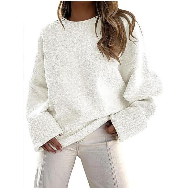 Осенне-зимний винтажный теплый вязаный свитер для женщин, свитер большого размера, однотонный утолщенный трикотажный пуловер