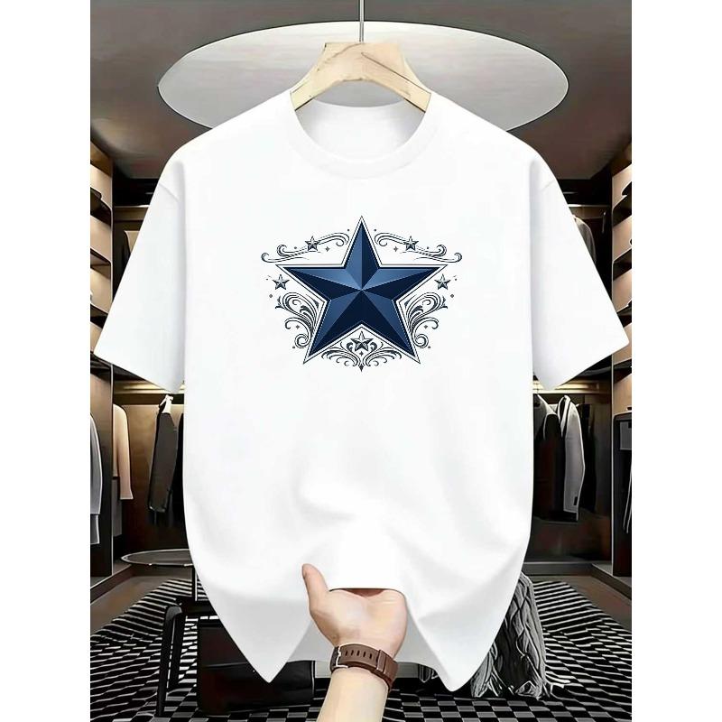 Европейский размер Темная звезда Простота | Очень универсальная для фитнес-тренировок, Футболка с круглым вырезом и принтом, Мужская одежда | Свободный крой, Обычный рукав