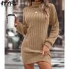 Women's Fashion Casual Fall Winter Solid Color Print Long Sleeve High Neck Sweaters