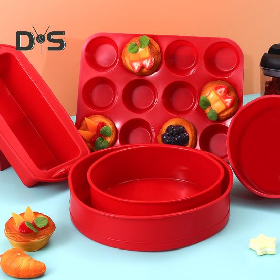 1/5 шт. Набор силиконовых форм для выпечки, круглые и квадратные формы для выпечки с антипригарным покрытием, 12-чашечный противень для кексов, устойчивый к высоким и низким температурам, легко извлекаемый из формы, кухонная утварь