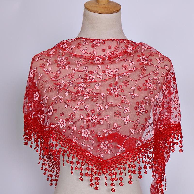 Korean Floral Lace Triangle Scarf - Breathable, Classic & Decorative Veil for Spring and Autumn