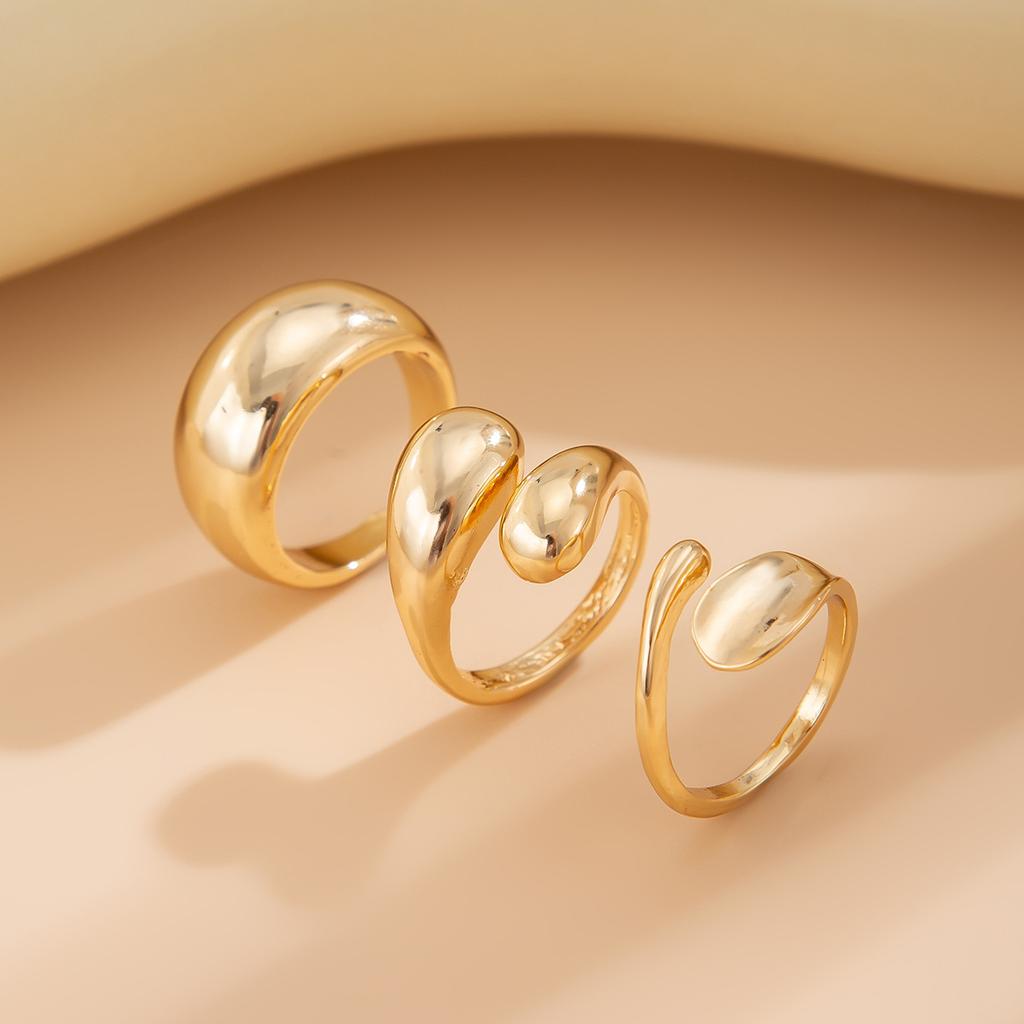 Sweet and Cool Geometric Baroque Pearl Ring Set, Personalized Liquid Metal Glossy Ring