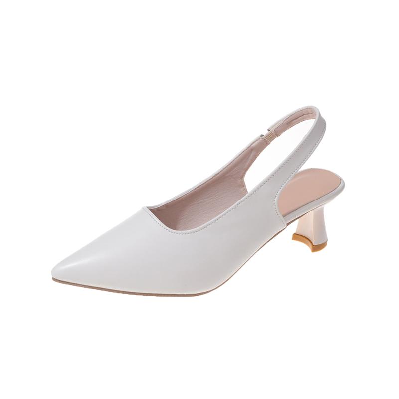 Baotou назад пустые сандалии на высоком каблуке женские толстые каблуки весна 2024 новые одинарные туфли с острым носком черные рабочие туфли на высоком каблуке