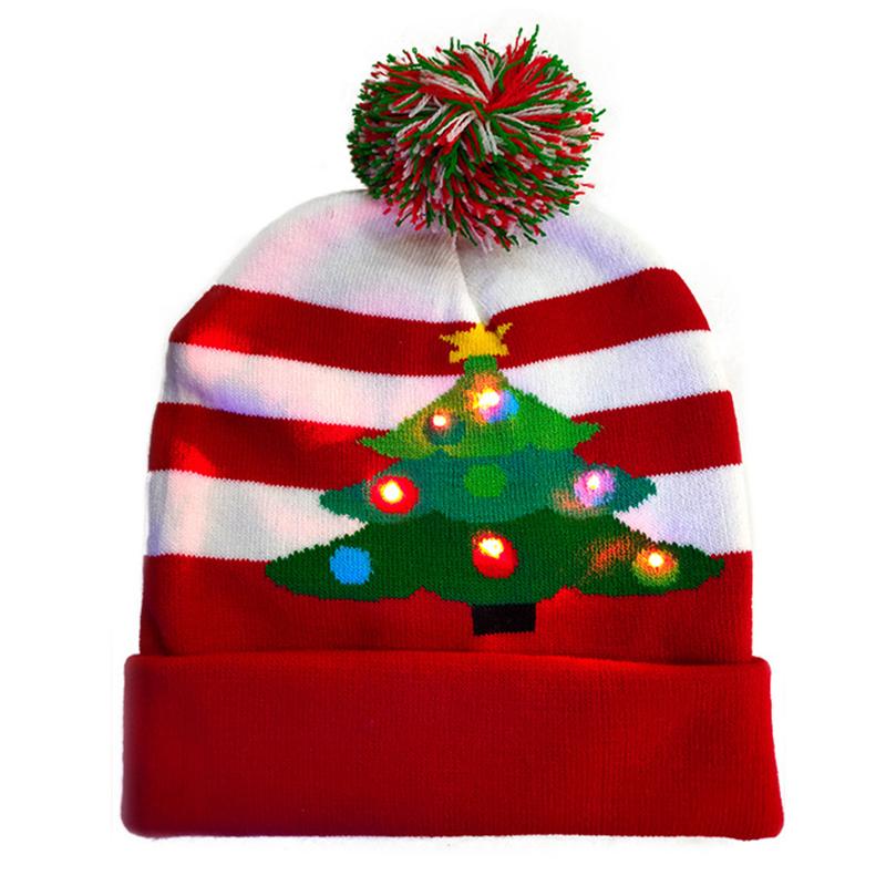 Lovely Snowman ElK Christmas Hat LED Caps New Year Xmas Hairball Home Decorations for Women and Men ARI
