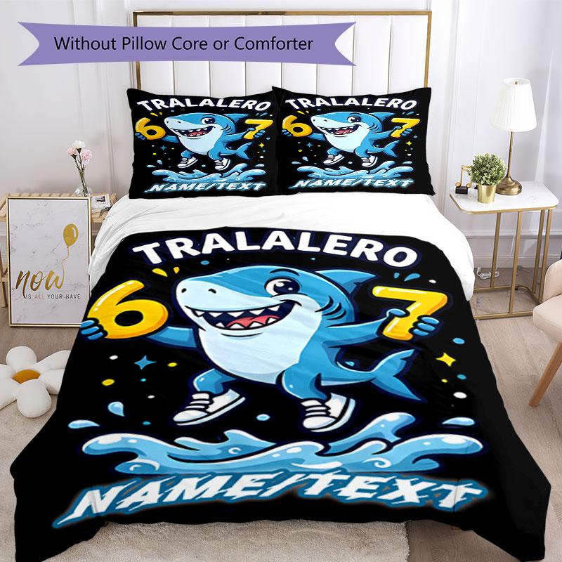 3PC Custom Name "Shark Party Celebration" Bedding Set Printed Bedding Set Duvet Cover Closure Includes 1 Duvet Cover & 153 Pillowcases for Bedroom