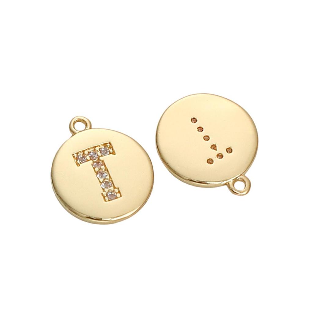 Copper Zirconium Inlaid Circular 26 Letter Pendant For DIY Jewelry Making Craft Accessories