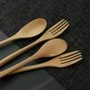 YFWOOD 4-Piece Wooden Cutlery Set, 22.5cm Long, Lightweight Dinner Spoon and Fork Set for Soup, Curry, Salad, Commuting, and Lunchboxes