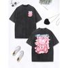 Graffiti Toy Cartoon Bear Prints Washed T-Shirt Women Cotton Oversize Tops Comfortable Distressed O-Neck T Shirt Clothes