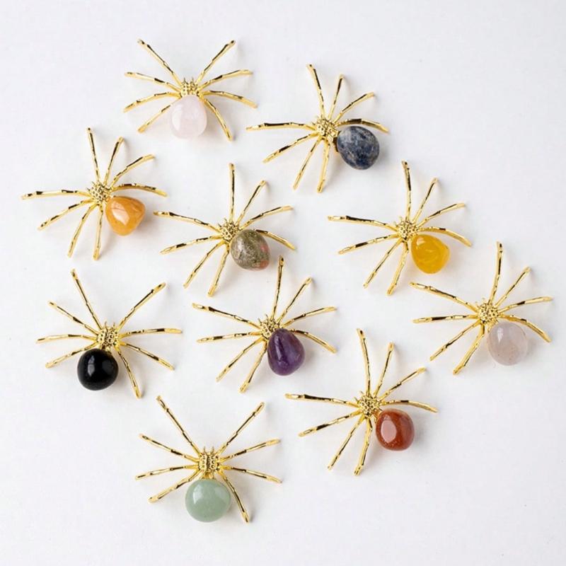 1PC Natural Crystal Rolling Stone Spider Ornament - Authentic Black Metal Gothic With, Serving As a Live Visual Decoration