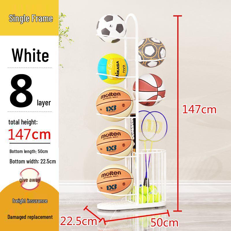 Indoor Sports Ball Storage Rack for Basketball, Football, Volleyball, Badminton & More