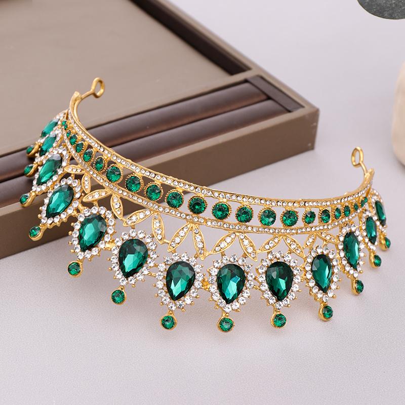 Luxury Green Rhinestone Crystal Wedding Crown Bride Tiaras And Crowns Queen Diadem Pageant Crown Bridal Hair Jewelry Accessories