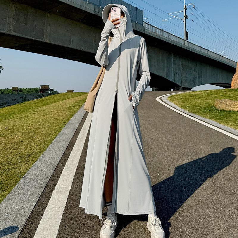 Summer 1011 New Sun Protection Shirt Women's Long Dress, Full Outdoor Breathable UV Protection Sun Protection Dress, Waist-Cinching