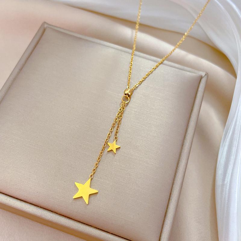 Simple Star Butterfly Zircon Pendant Tassel Necklace Stainless Steel Geometric Choker Jewelry Party Gifts For Women Girls
