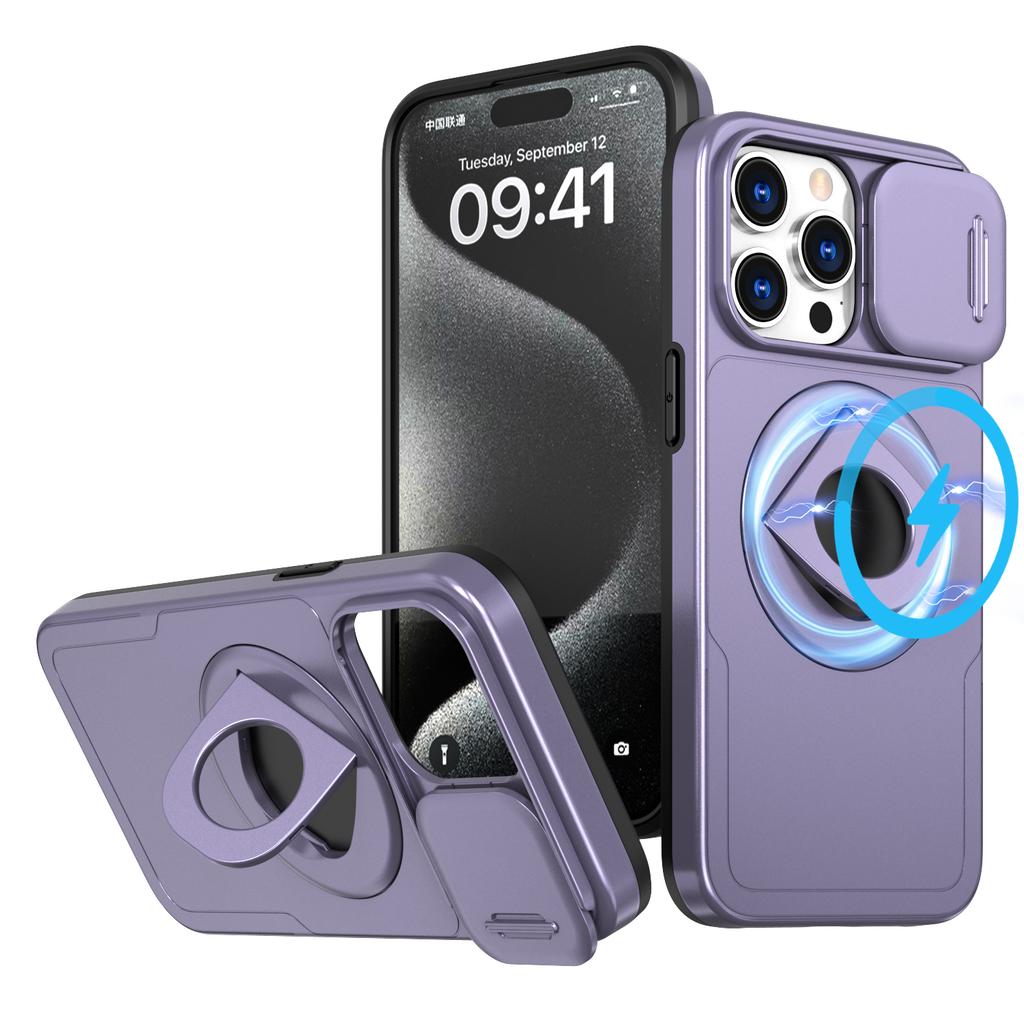 Магнитный чехол для беспроводной зарядки Magsafe для iPhone 15 14 Plus 13 12 11 Pro X XR XS Max с кольцом-держателем и сдвижной шторкой для защиты объектива, противоударный