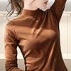 Women Fall Winter Top Half-high Collar Neck Protection Long Sleeve Solid Color Thick Warm Pullover Simple Style Slim Fit Windproof Lady Bottoming