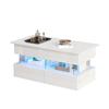 100 x 50 x 46 cm Liftable Coffee Table with Height-Adjustable Tabletop, High Gloss Side Table with LED and 2 Drawers, White, MDF + Acrylic