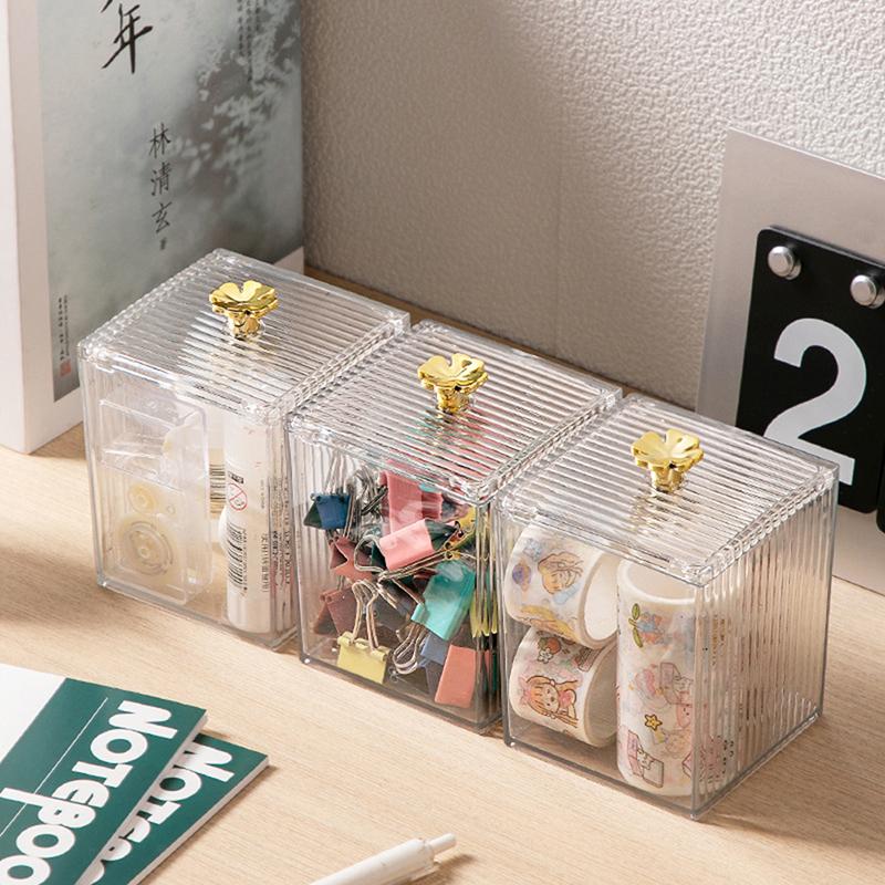 Makeup Storage Organizer Bathroom Jar Cotton Swab Storage Square Container Cosmetic Cotton Puff Storage Box