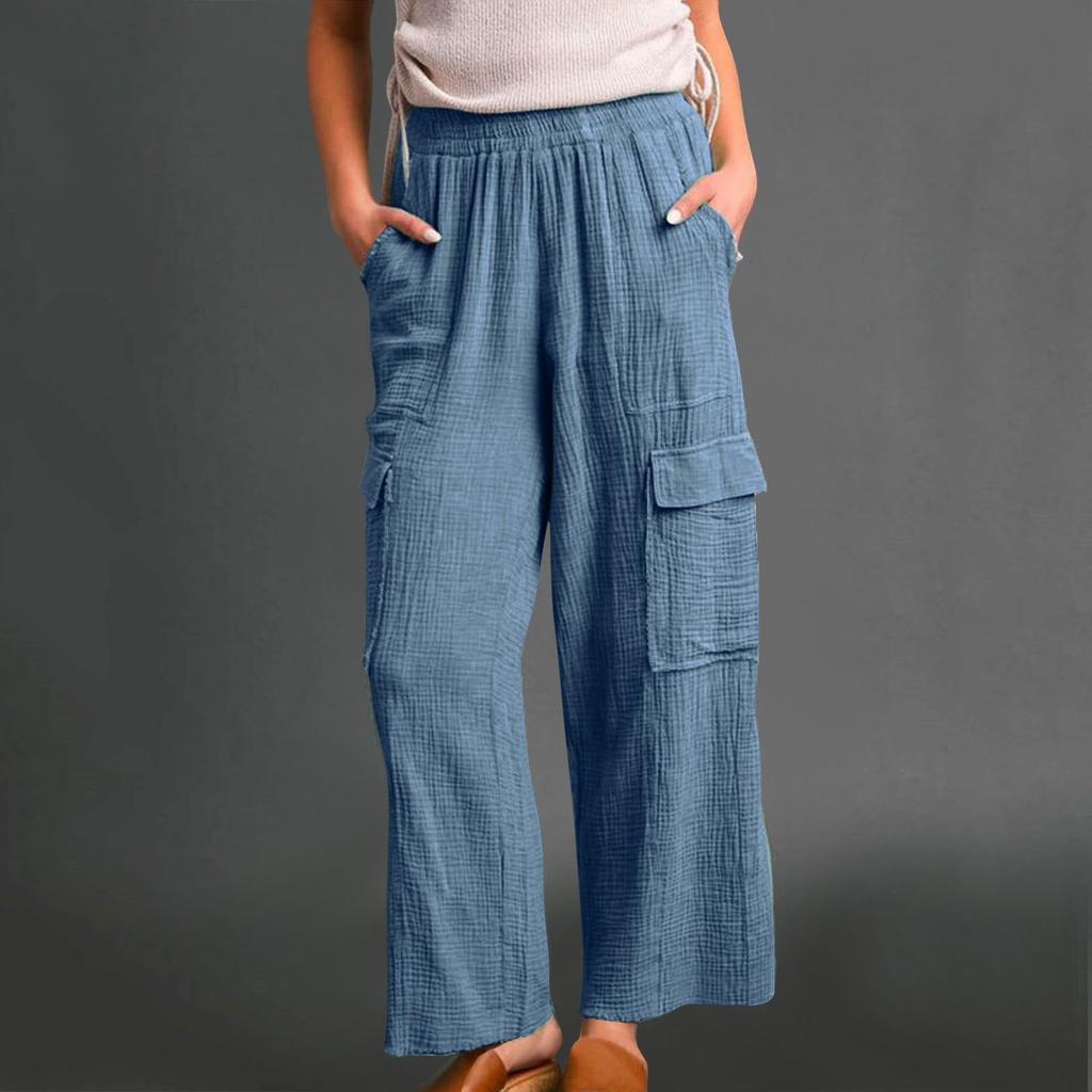 Женские мешковатые брюки с высокой талией и широкими штанинами, хлопковые льняные брюки-карго, брюки