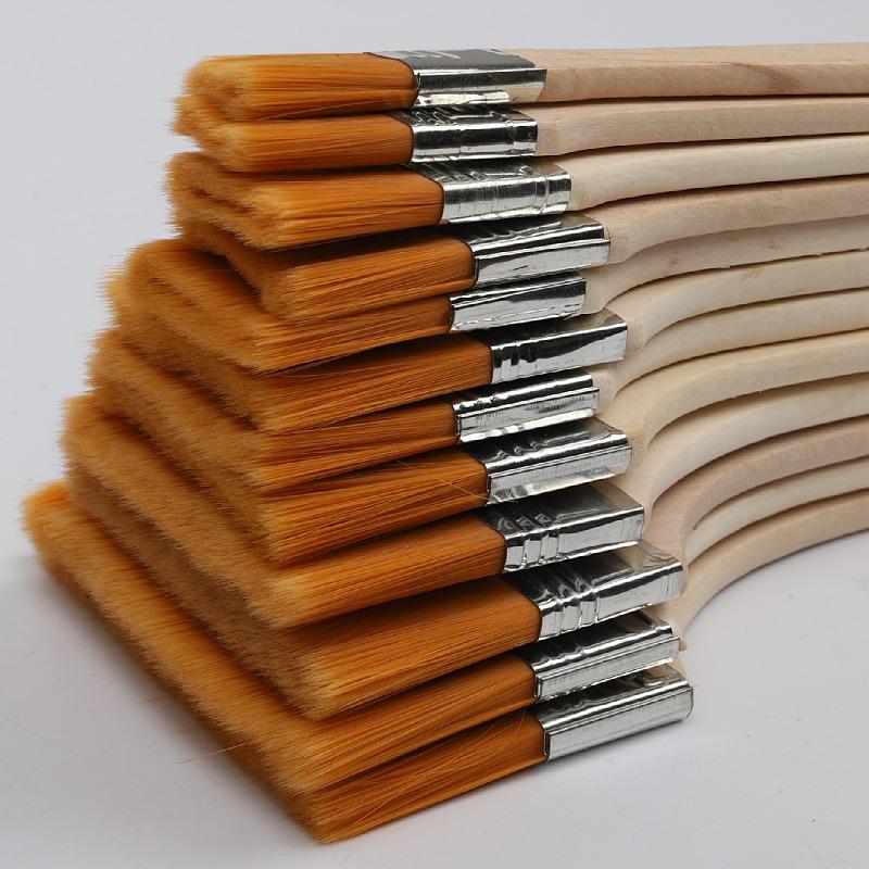 Nylon Hair Oil Painting Brushes Set: 12 Sizes, 5mm Thick Wooden Handles