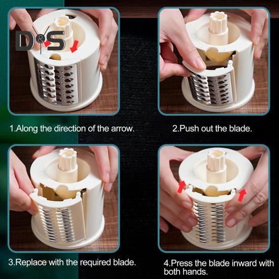 Измельчитель овощей без усилий, прочная присоска, 3 комплекта лезвий, удобный ручной роторный овощерезка, кухонные принадлежности