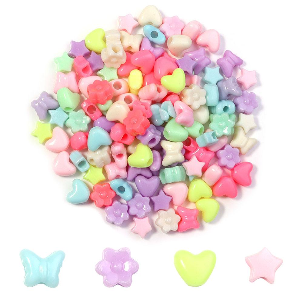 100pcs Heart Star Butterfly Flower Acrylic Beads Loose Spacer Beads Large Hole Beads for Jewelry Making Diy Bracelet Necklace