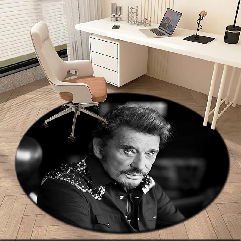1 шт. Черно-белый ретро круглый ковер Johnny Hallyday, окрашенный, печатный круглый ковер, домашний коврик для двери, коврик для защиты при путешествиях на открытом воздухе