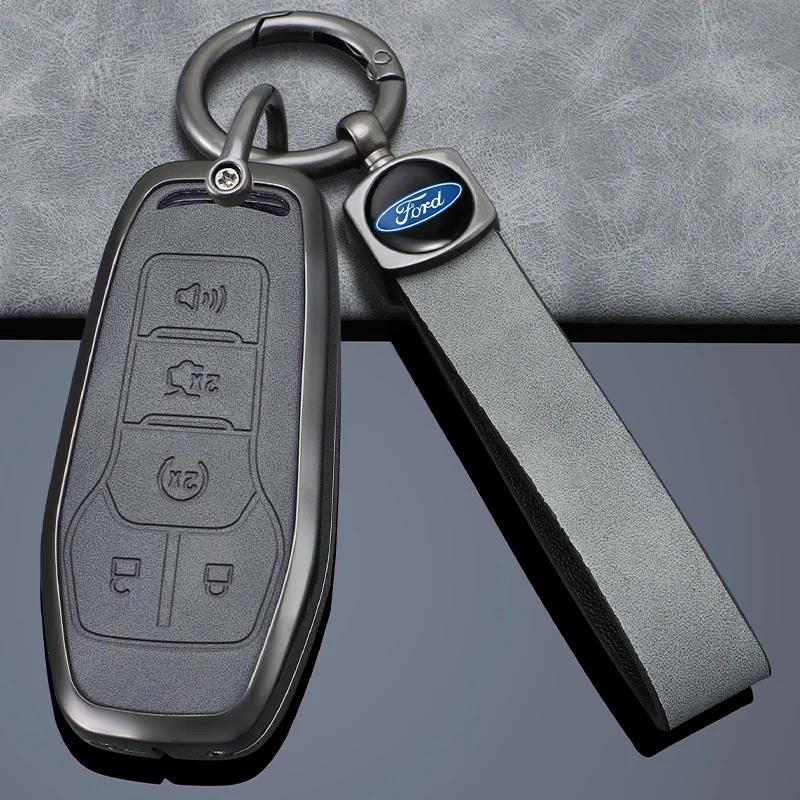 High quality Car Remote Key Case Cover Leather For Ford TYUJH7 Fusion Mondeo Mustang F-150 Explorer Edge 2015 2016 2017 2018 Accessorie